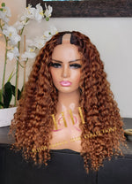 100% Human hair curly U part wig colored.
