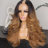 100% humanhair U part wig bodywave black roots with highlights and layers cut