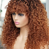 100% Humanhair wig Deep curly Bang cut/ Blonde