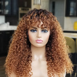 100% Humanhair wig Deep curly Bang cut/ Blonde