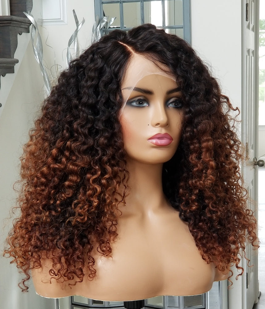 100%Humanhair lace closure wig kinkiy curly / Ombre