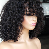 100% Humanhair wig water wave/ curly bang cut