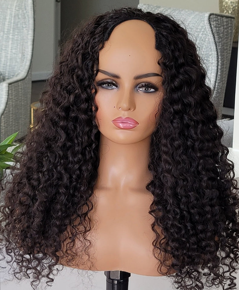 100% Human Hair U part wig deep wave natural black