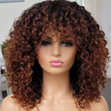 100% Humanhair wig Deep curly Bang cut/ Blonde