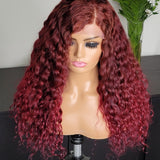 100% Humanhair lace closure wig custom colored Burgundy natural curly