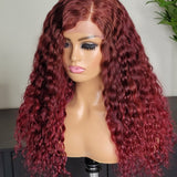 100% Humanhair lace closure wig custom colored Burgundy natural curly