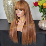 100% Human hair  blonde hightlighted bang wig straight custom colored