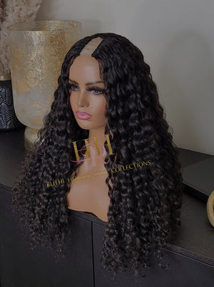 100% Human Hair U part wig deep wave natural black