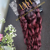 100% Raw Human hair cuticle intact Bundles, wavy Burgundy Ombre colored wavy