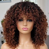 100% Humanhair wig Deep curly Bang cut/ Blonde