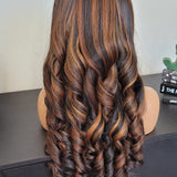 100% Humanhair lace front highlighted wig body wave custom colored side part