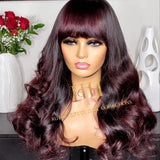 Humanhair lace front wig burgundy ombre body wave