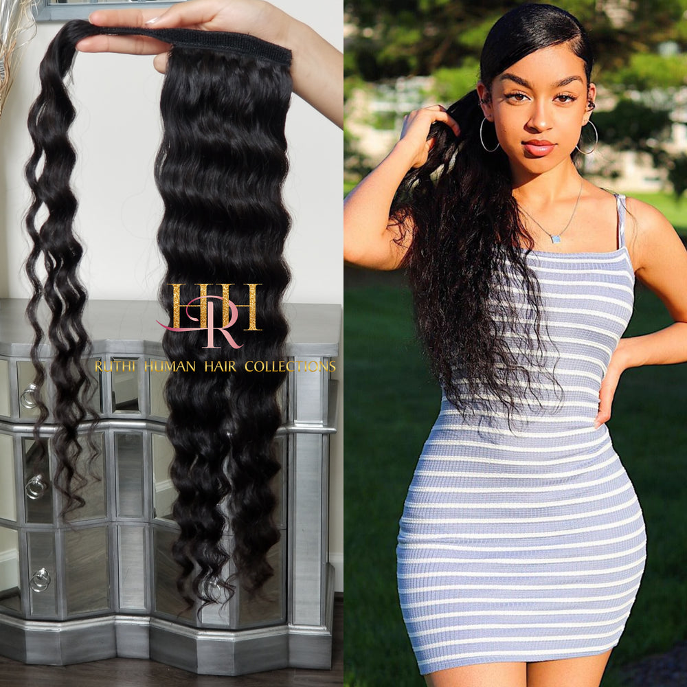 100% human hair Ponytail deep curly