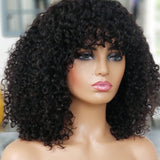 100% Human hair bang style wig Deep Curly