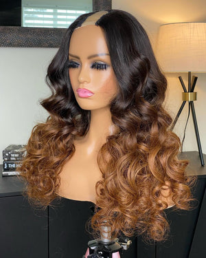 100% Human hair U part wig  Body wave  ombre