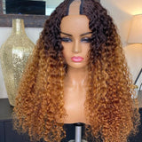 100% Human hair U part wig curly colored.