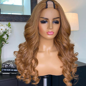 100% Human hair U part wig  Body wave ash blonde