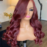 100% Humanhair lace frontal body wave wig custom colored Burgundy