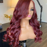 100% Humanhair lace frontal body wave wig custom colored Burgundy