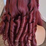 100% Humanhair lace frontal body wave wig custom colored Burgundy