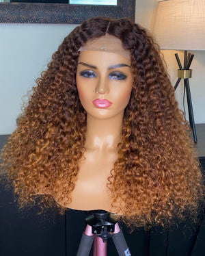 100% Humanhair lace closure blonde wig knkiy curly custom colored