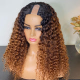 100% Human hair U part wig  kinkiy curly highlight colored.