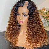 100% Human hair U part wig  kinkiy curly highlight colored.