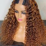 100% Human hair U part wig  kinkiy curly highlight colored.