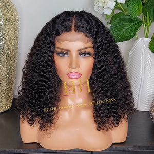 Humanhair lace closure wig kinkiy curly middle part